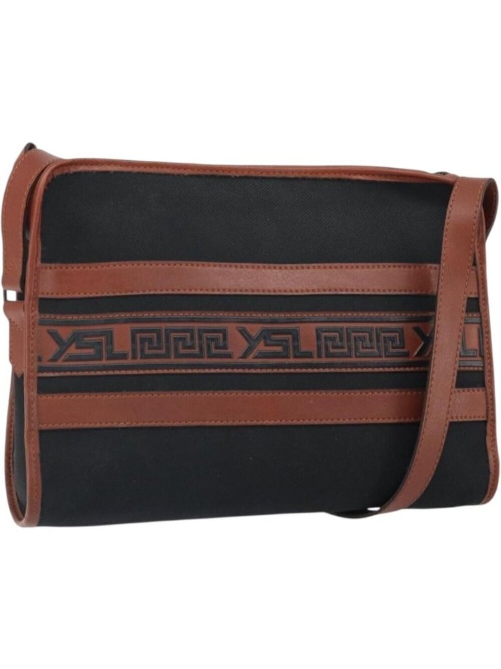 SAINT LAURENT Shoulder Bag Canvas Leather Black Brown gold